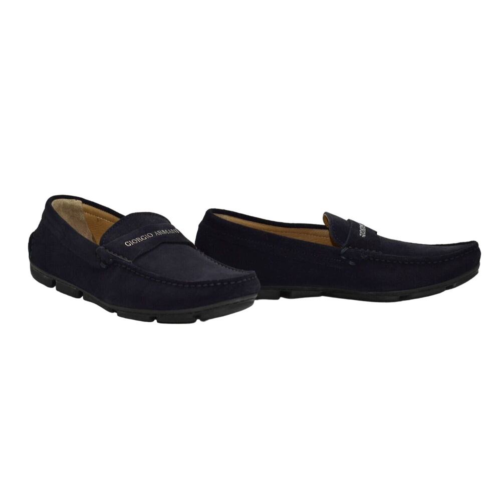 C0 Auth GIORGIO ARMANI Navy Suede Logo Strap Driving Loafer Shoes Size 5